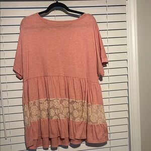 Women's Pink Lace Trim Top